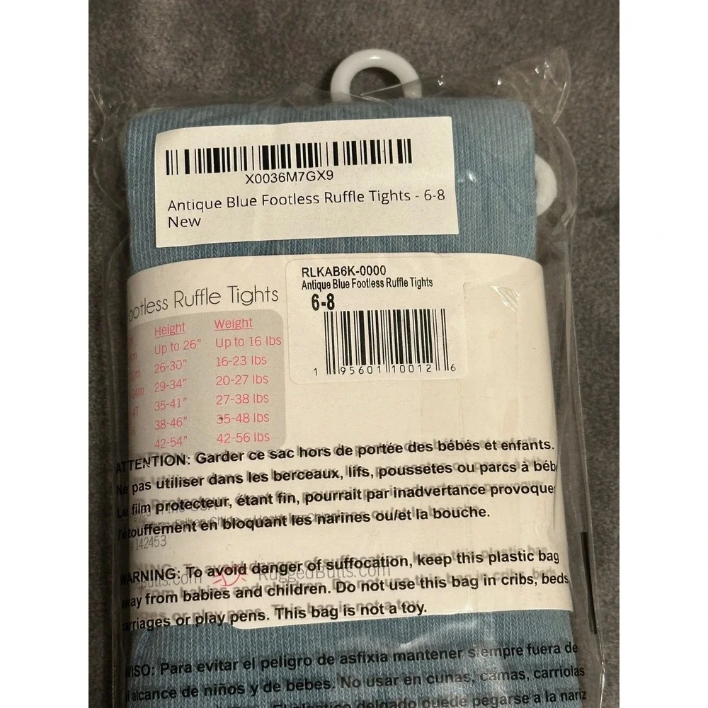 RuffleButts Antique Blue Footless Ruffle Tights Ribbed Knit Leggings Size 6-8